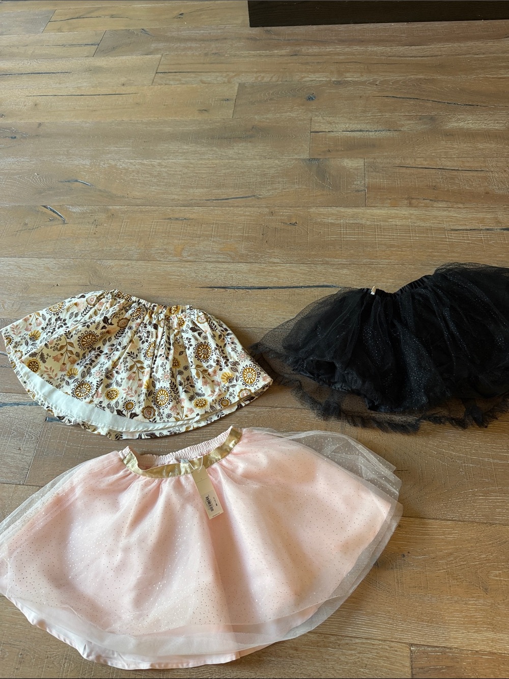Janie and Jack Trio Tulle & Floral Skirts - Pink, Black & Cream Floral